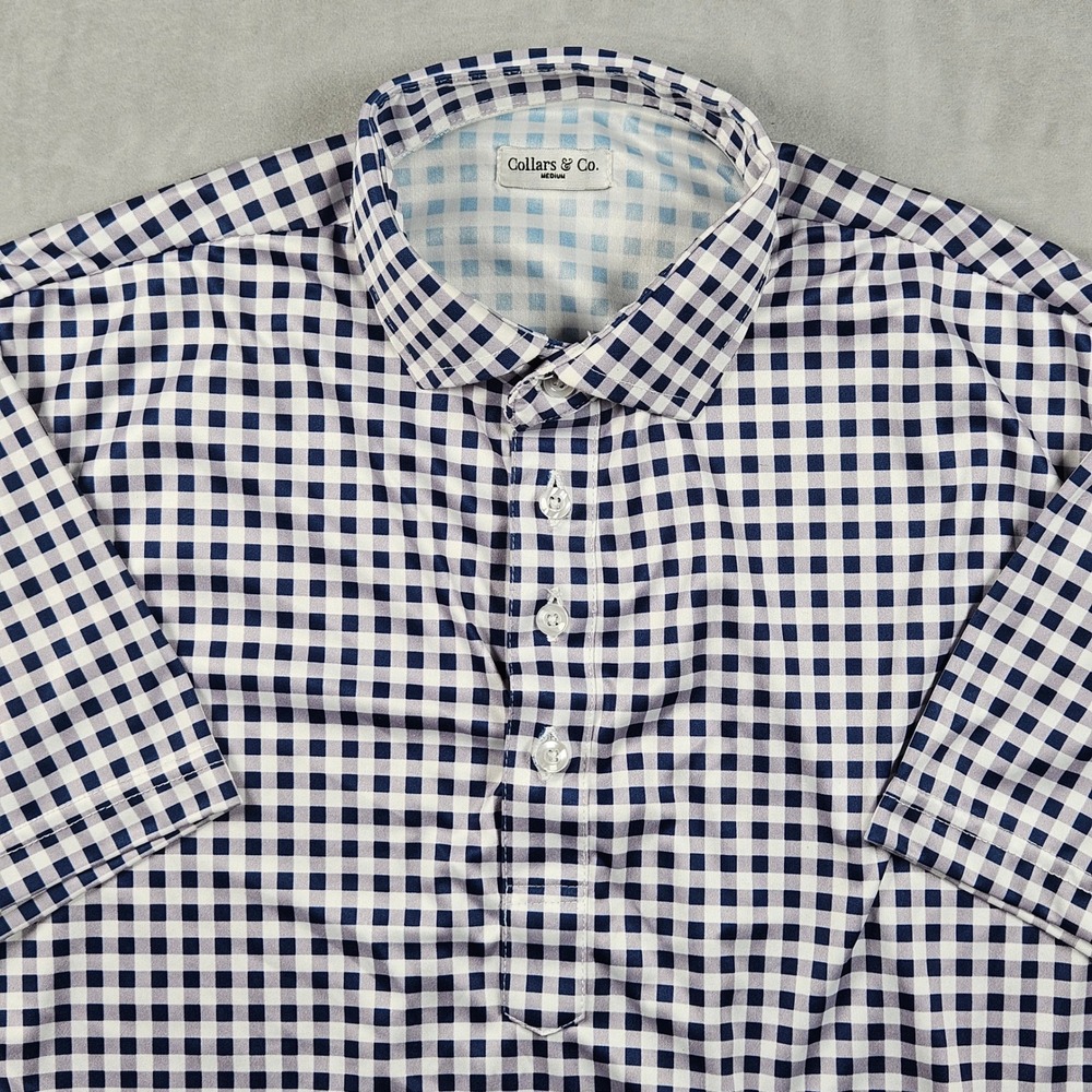 Collars & Co. Polo Shirt Mens Medium Purple Gingham Short Sleeve Performance
